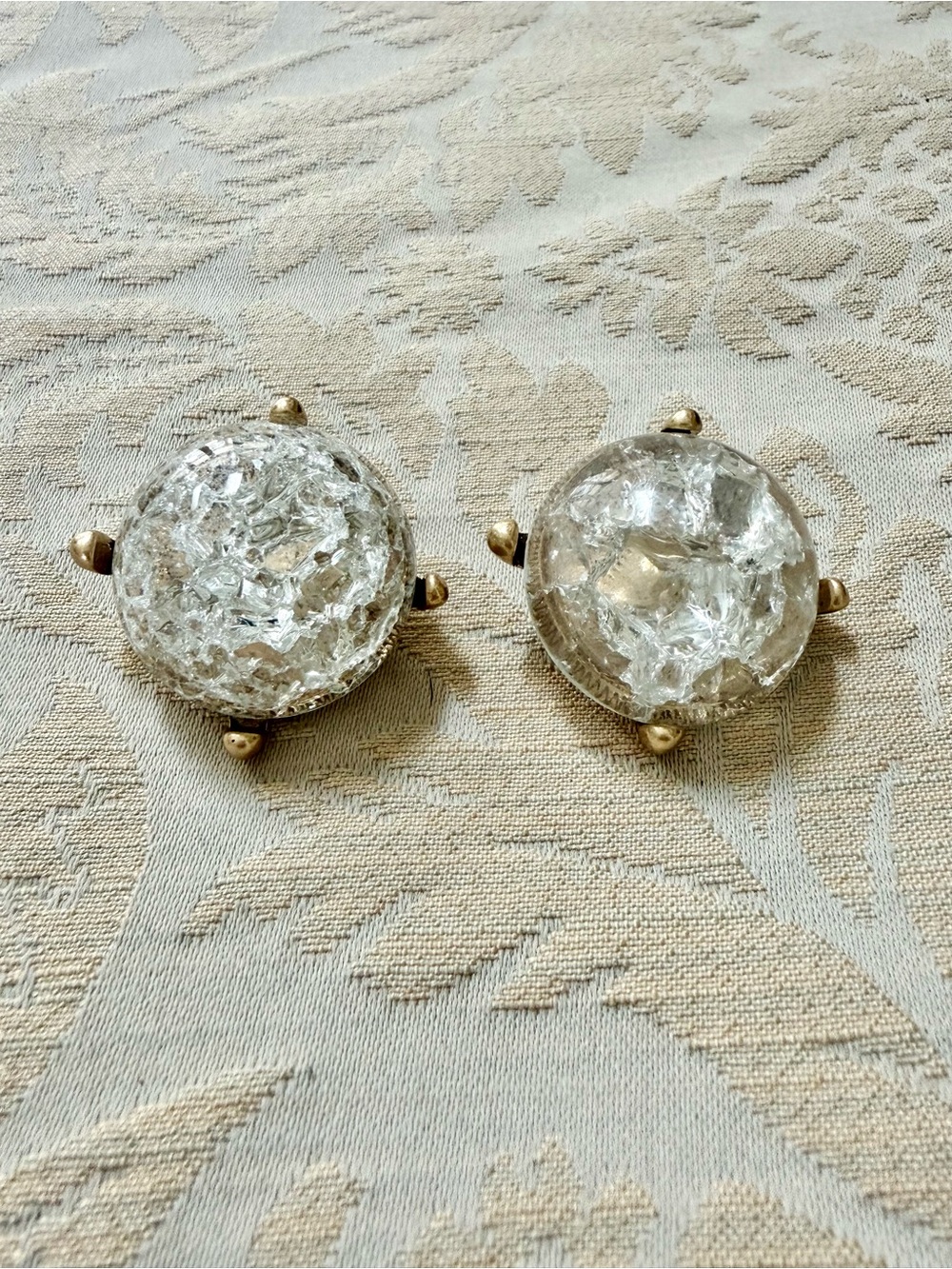 Vintage YSL Saint Laurent Clear Cracked Glass Dome Clip-On Earrings